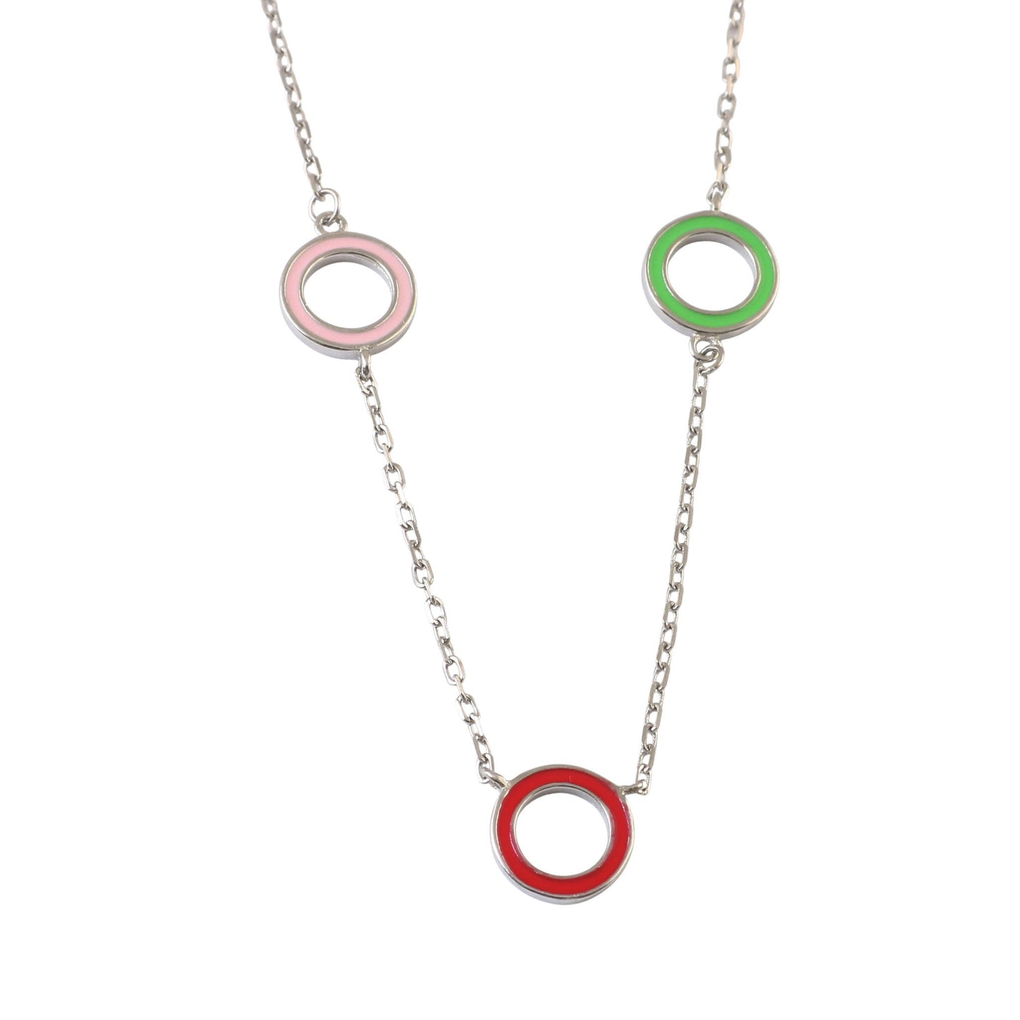 925 Silver Multi-Color Enamel Circle Necklace
