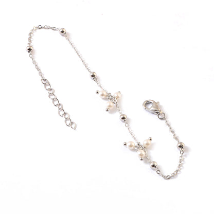 Sterling Silver Pearl Beaded Bracelet – Dainty Adjustable Chain Bracelet for Women