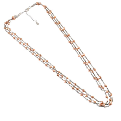 925 Silver Dual-Tone Beaded Layered Necklace with Rose Gold Accents