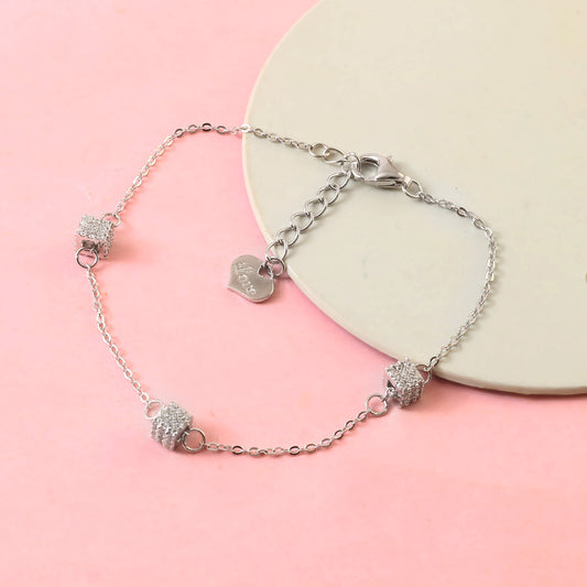 Sterling Silver Triple Cube Bracelet – CZ-Studded Adjustable Chain Bracelet for Women