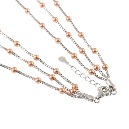 925 Silver Dual-Tone Beaded Layered Necklace with Rose Gold Accents
