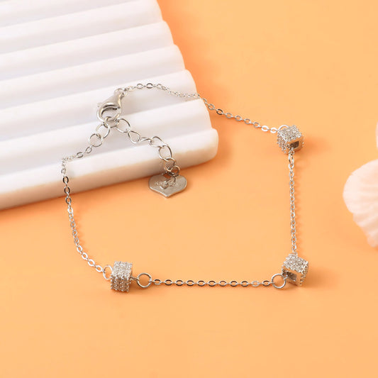 Sterling Silver Triple Cube Bracelet – CZ-Studded Adjustable Chain Bracelet for Women