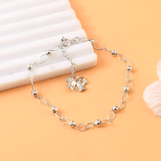 Sterling Silver Faceted Bead Bracelet with Elephant Charm – Elegant Adjustable Bracelet for Women