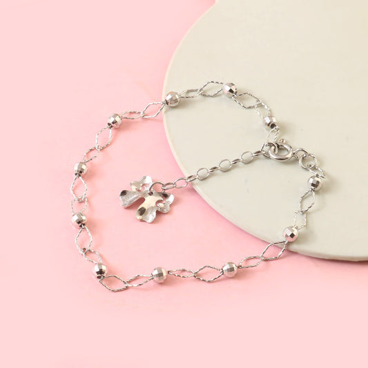 Sterling Silver Faceted Bead Bracelet with Elephant Charm – Elegant Adjustable Bracelet for Women