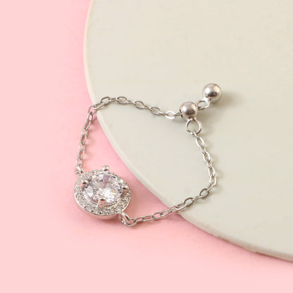 Sterling Silver Adjustable Ring | Round Solitaire Halo CZ | 925 Silver Dainty Ring | Everyday Elegant Jewelry