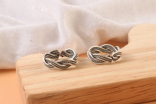 925 Silver Adjustable Braided Knot Toe Rings – Handmade Boho Ethnic Foot Jewelry