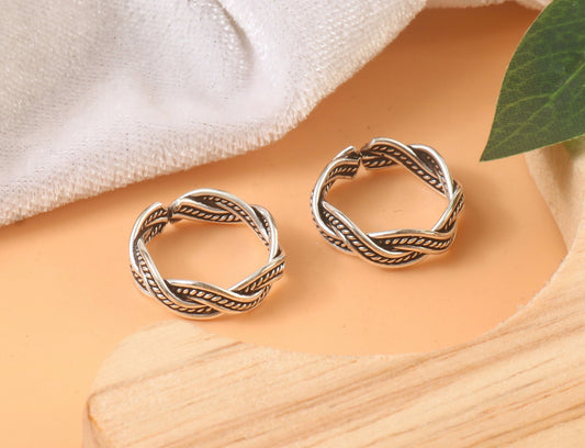 925 Silver Adjustable Braided Knot Toe Rings – Handmade Boho Ethnic Foot Jewelry