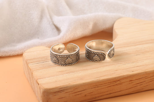 925 Silver Adjustable Wide Band Toe Rings with Mandala Design – Oxidized Ethnic Foot Jewelry