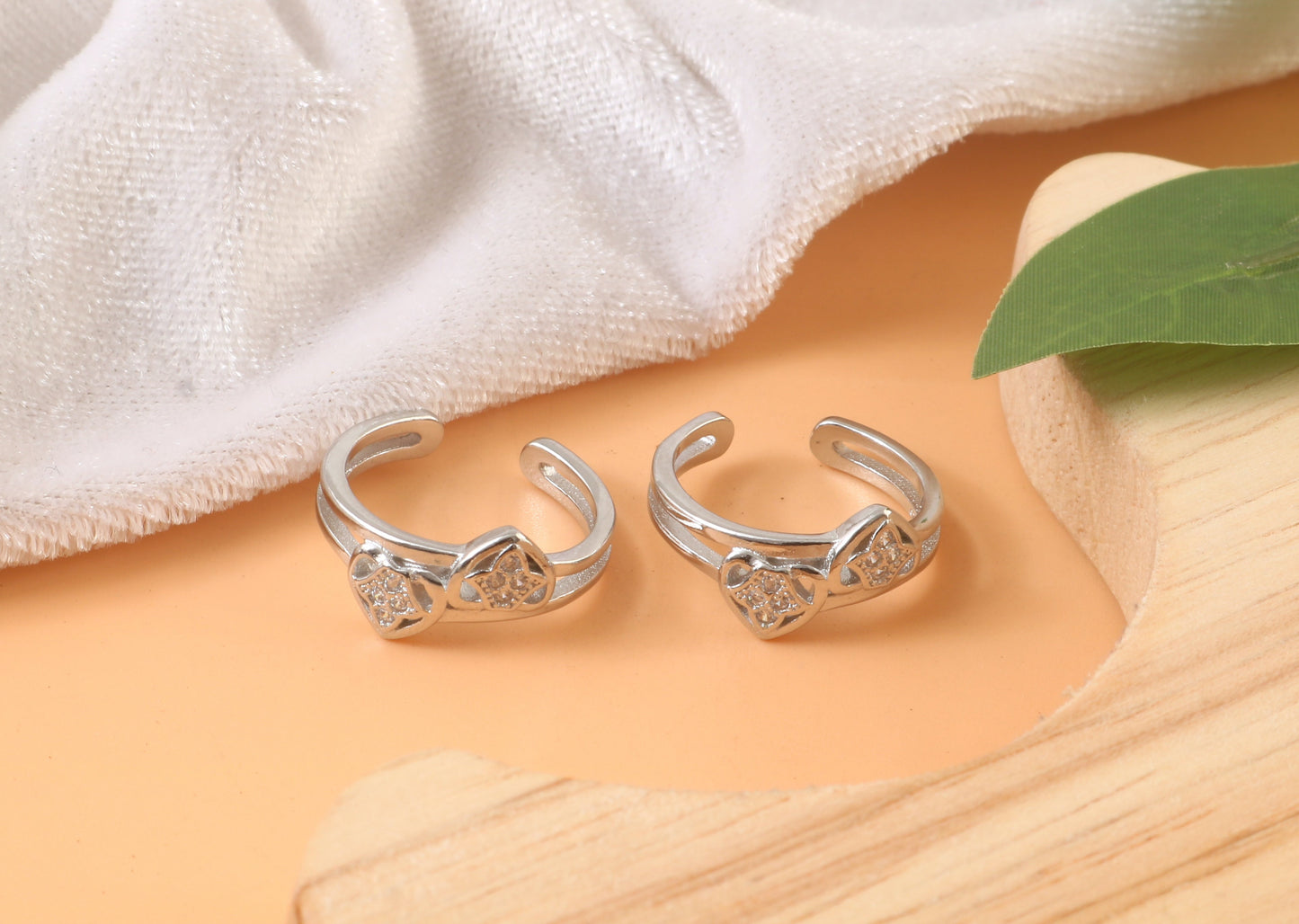 925 Silver Adjustable Heart Toe Rings with Clear Cubic Zirconia – Handmade Romantic Foot Jewelry