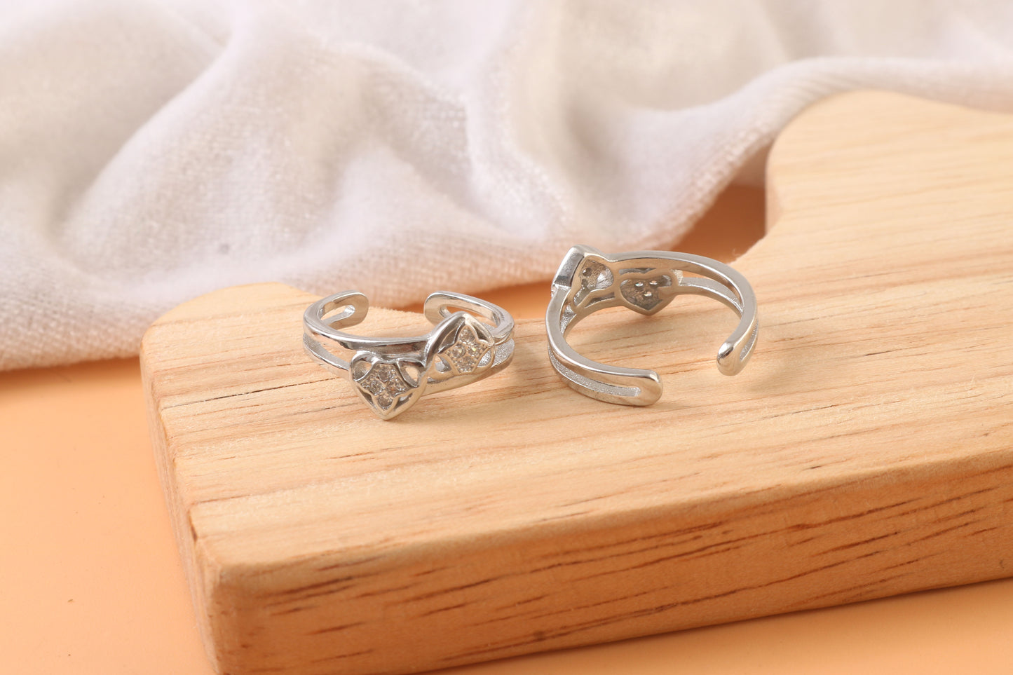 925 Silver Adjustable Heart Toe Rings with Clear Cubic Zirconia – Handmade Romantic Foot Jewelry