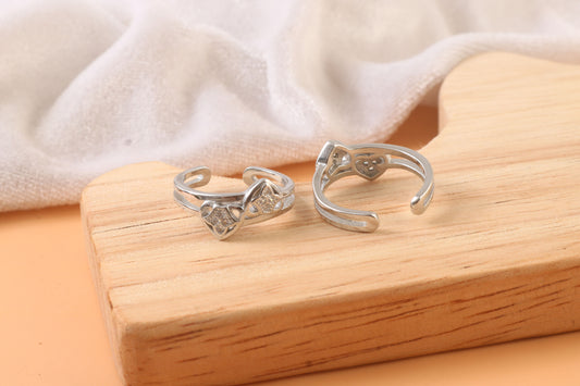 925 Silver Adjustable Heart Toe Rings with Clear Cubic Zirconia – Handmade Romantic Foot Jewelry