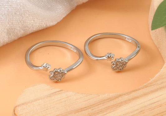 925 Silver Adjustable Ring with Clear Cubic Zirconia Stones – Handmade Minimalist Jewelry