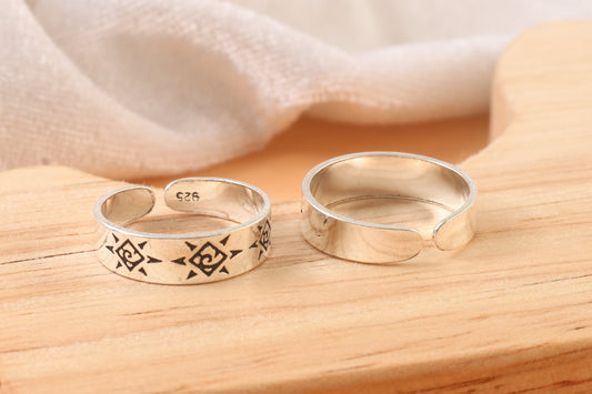 925 Silver Adjustable Toe Ring with Geometric Tribal Engraving – Handmade Boho Ethnic Jewelry
