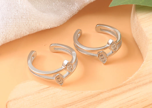 925 Silver Adjustable Toe Ring with White Cubic Zirconia – Minimalist Double Band Jewelry