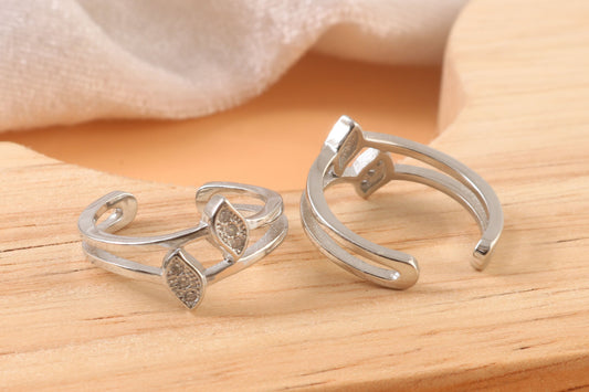925 Silver Adjustable Toe Ring with White Cubic Zirconia – Minimalist Double Band Jewelry