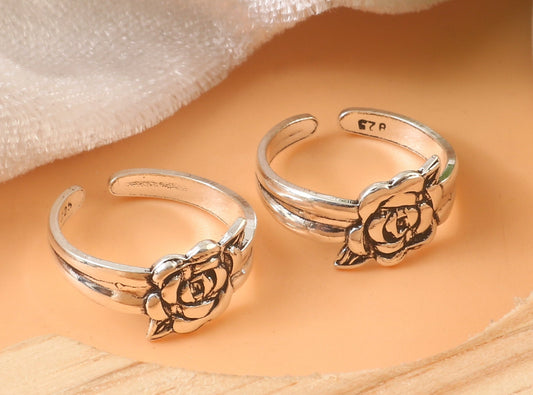 925 Sterling Silver Adjustable Rose Flower Toe Ring | Open Band Boho Floral Ring