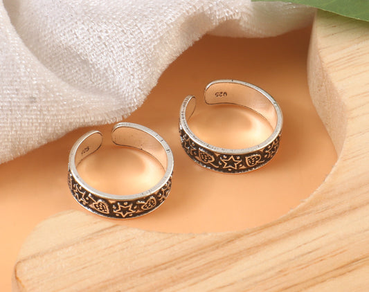 925 Silver Adjustable Toe Ring with Star, Heart & Moon Design – Handmade Boho Jewelry