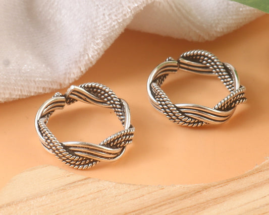 925 Silver Braided Knot Toe Ring – Adjustable Oxidized Rope Design