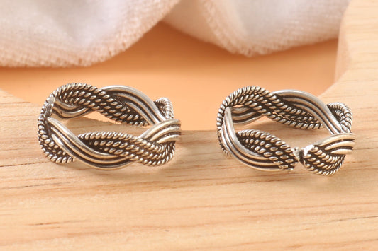 925 Silver Braided Knot Toe Ring – Adjustable Oxidized Rope Design