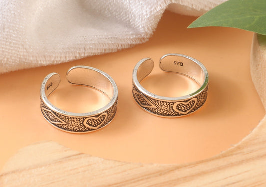 925 Sterling Silver Antique Heart Pattern Adjustable Toe Ring