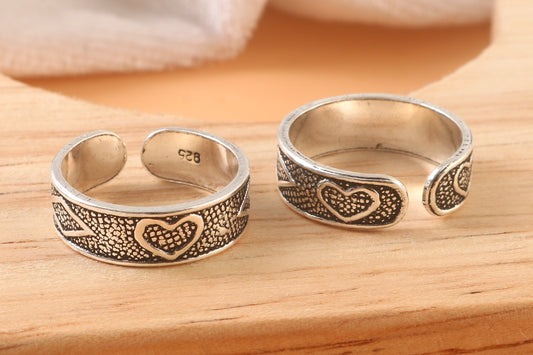 925 Sterling Silver Antique Heart Pattern Adjustable Toe Ring