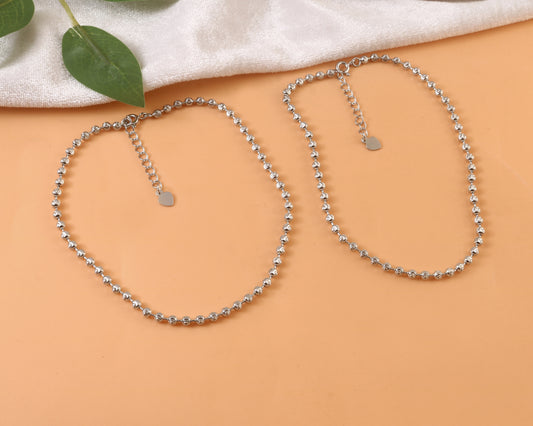 925 Silver Adjustable Beaded Anklet – Handmade Minimalist Everyday Jewelry