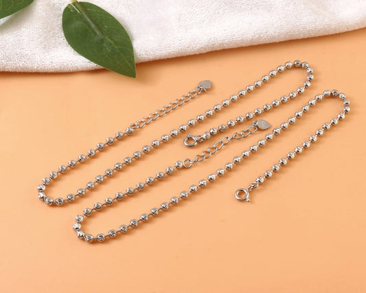 925 Silver Adjustable Beaded Anklet – Handmade Minimalist Everyday Jewelry