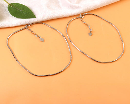 925 Sterling Silver Sleek Herringbone Adjustable Anklet – Minimalist Everyday Jewelry