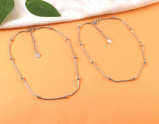 925 Silver Adjustable Beaded Anklet – Minimalist Everyday Jewelry for Women