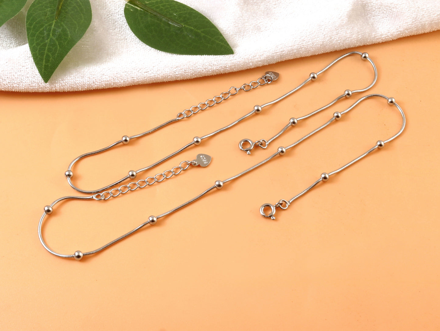 925 Silver Adjustable Beaded Anklet – Minimalist Everyday Jewelry for Women