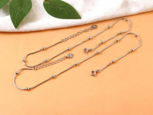 925 Silver Adjustable Beaded Anklet – Minimalist Everyday Jewelry for Women