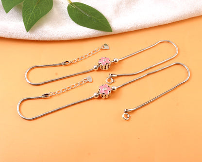 925 Silver Adjustable Anklet with Pink Flower Charm – Handmade Cute Summer Jewelry