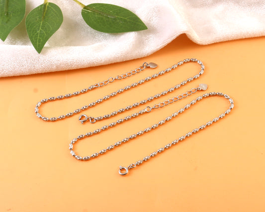 Sterling Silver Rope Chain Anklet – Elegant 925 Silver Adjustable Foot Jewelry