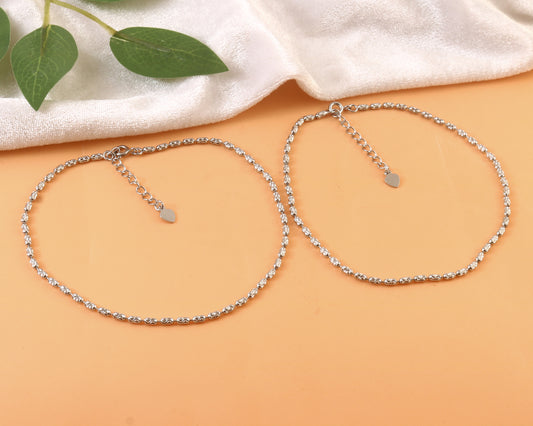 Sterling Silver Rope Chain Anklet – Elegant 925 Silver Adjustable Foot Jewelry
