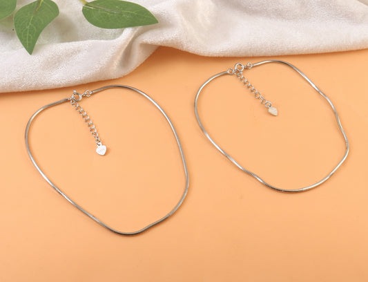 925 Sterling Silver Sleek Snake Chain Anklet – Adjustable Minimalist Women’s Payal