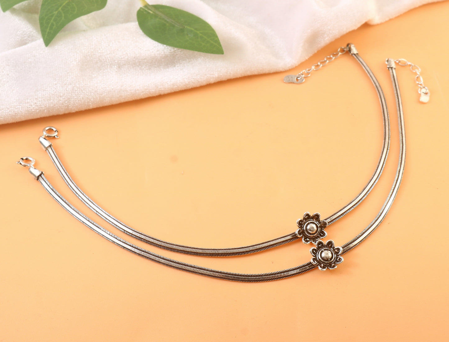 Sterling Silver Floral Anklet, 925 Silver Payal for Women, Indian Traditional Jewelry, Adjustable Silver Anklet, Handmade Gift