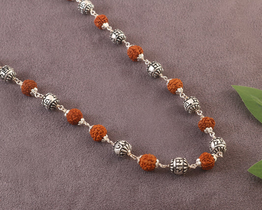 925 Silver Rudraksha Mala | Spiritual Yoga Meditation Beads Necklace