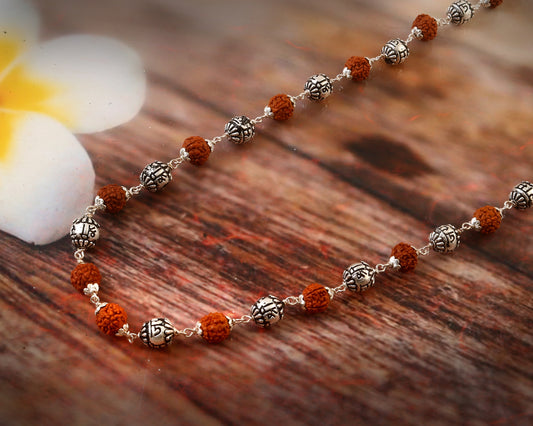 925 Silver Rudraksha Mala | Spiritual Yoga Meditation Beads Necklace
