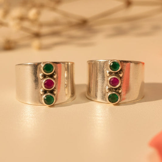 Sia Red & Green Wide Toe Rings