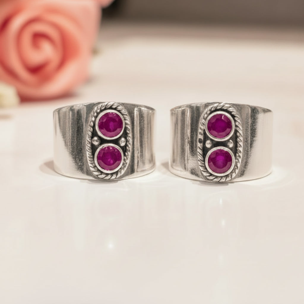 Aditi Ruby Wide Toe Rings (Medium)