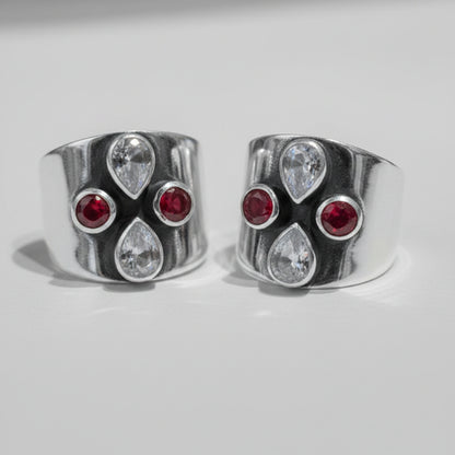 Neha Red & Clear Floral Wide Toe Rings (Large)