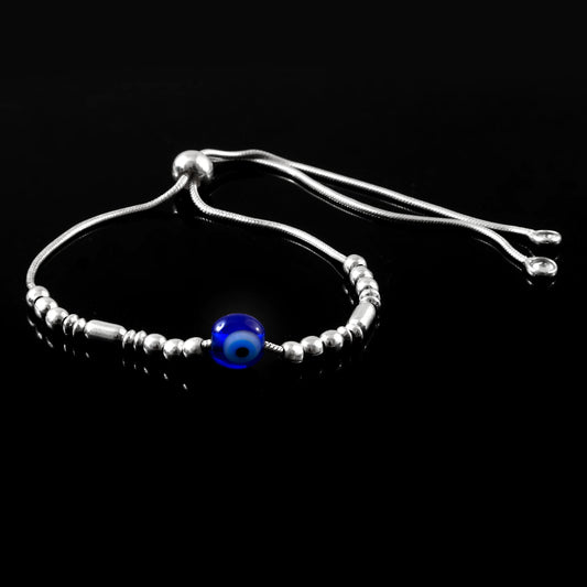 Amaanat Bracelet – 925 Silver Evil Eye Charm Bracelet with Silver Beads