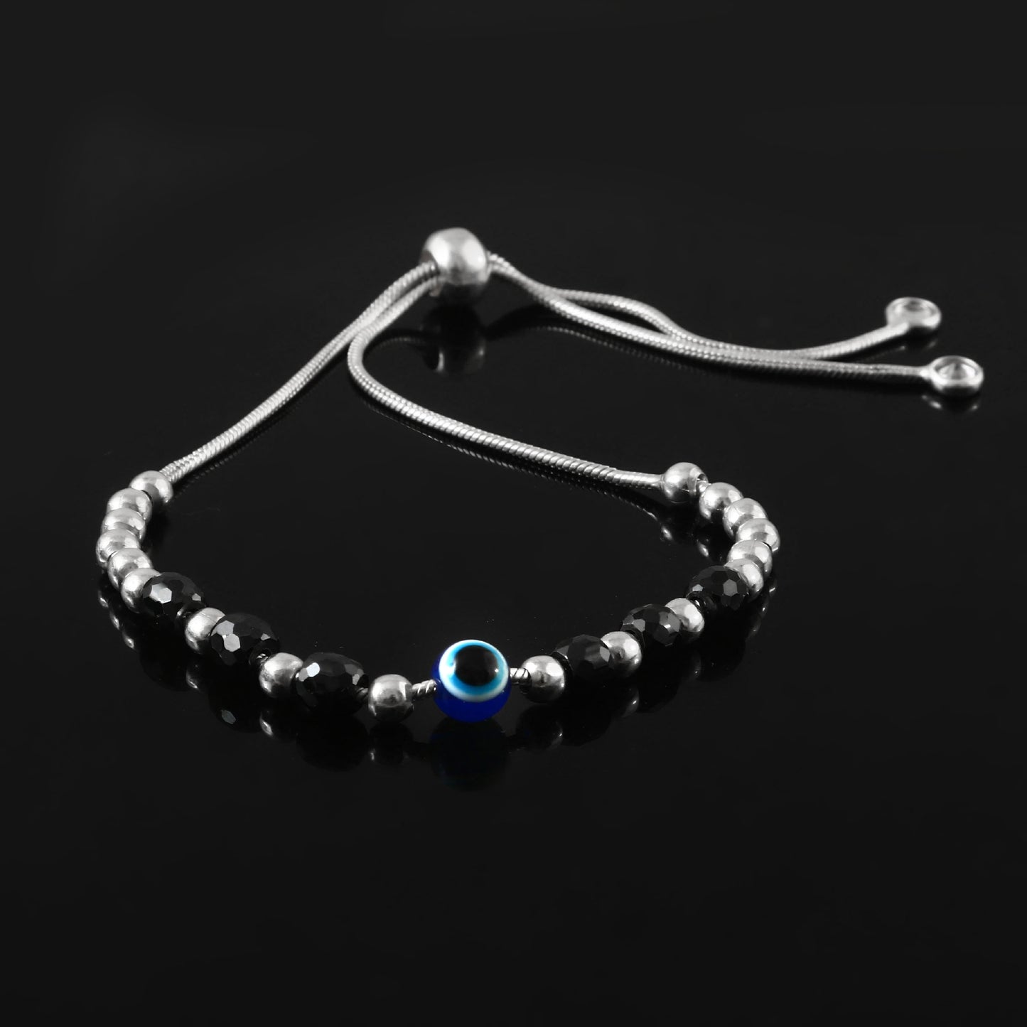 Nazaria Bracelet – 925 Silver Evil Eye Bracelet with 6 Black Beads