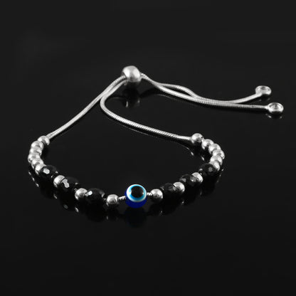 Nazaria Bracelet – 925 Silver Evil Eye Bracelet with 6 Black Beads