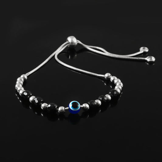 Nazaria Bracelet – 925 Silver Evil Eye Bracelet with 6 Black Beads