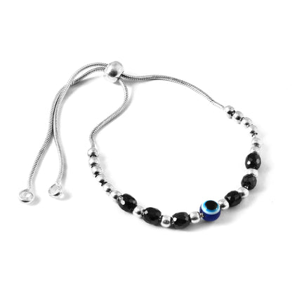 Nazaria Bracelet – 925 Silver Evil Eye Bracelet with 6 Black Beads