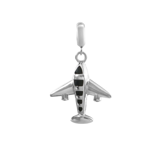 Black Airplane Charm in 925 Silver | Travel Enamel Pendant