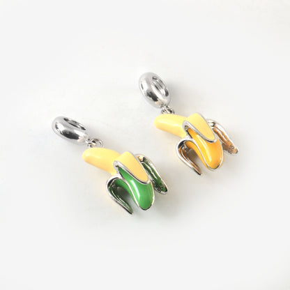Sterling Silver Banana Charm Pendant with Yellow and Green Enamel – 925 Silver Fruit Jewelry