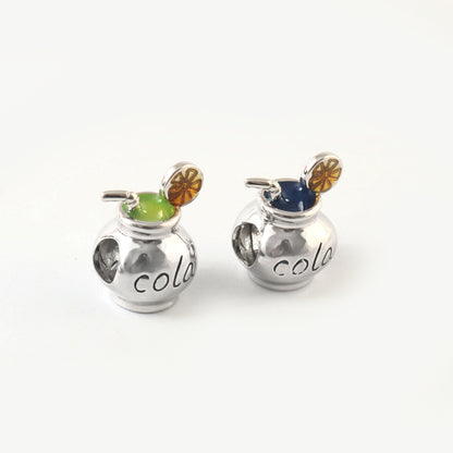 Sterling Silver Cola Drink Charm Pendant with Enamel Lemon Slice – 925 Silver Beverage Jewelry