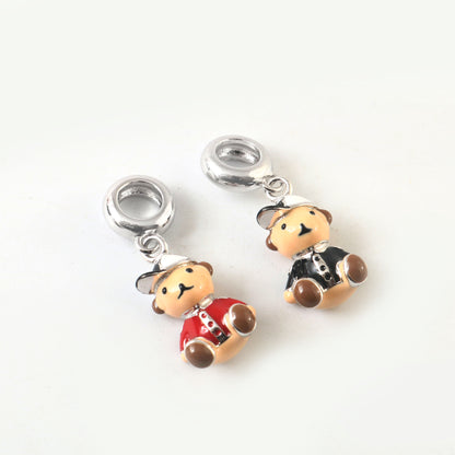 Sterling Silver Teddy Bear Charm with Enamel Detailing